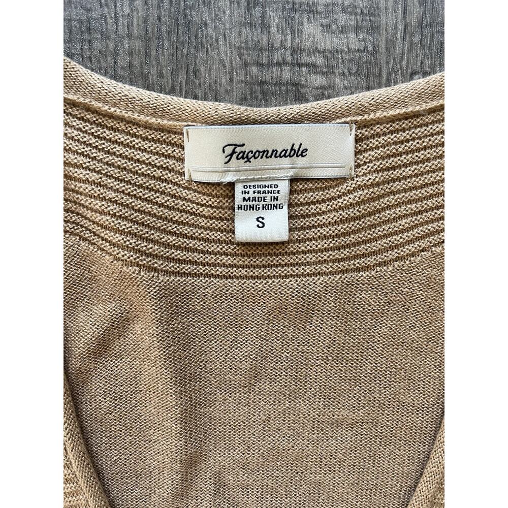 Faconnable Womens Soft Knit Cardigan Silk Cashmere 3/4 Sleeve Sweater Tan Small - Picture 3 of 9